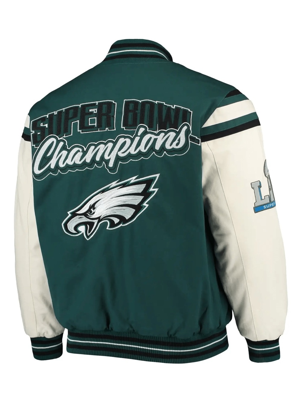 Philadelphia Eagles Super Bowl Full-Snap Midnight Green Varsity Jacket, Size XL - Picture 2 of 9